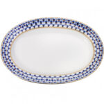 LOMONOSOV IMPERIAL PORCELAIN SERVING PLATTER OVAL HERRING DISH COBALT NET 28