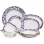 Lomonosov Imperial Porcelain Dinner Set Cobalt Net 24 Items