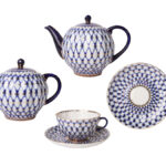 Lomonosov Imperial Porcelain Tea Set Service Tulip Cobalt Net 14 Items