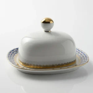 Lomonosov Imperial Porcelain Butter Holder Dish Cobalt Net