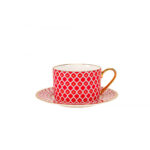 Lomonosov Imperial Bone China Porcelain Teacup And Saucer Idyll Scarlet V.2 250 Ml