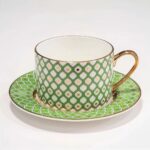 LOMONOSOV IMPERIAL BONE CHINA PORCELAIN TEACUP AND SAUCER IDYLL GREEN LIME V.1 250 Ml