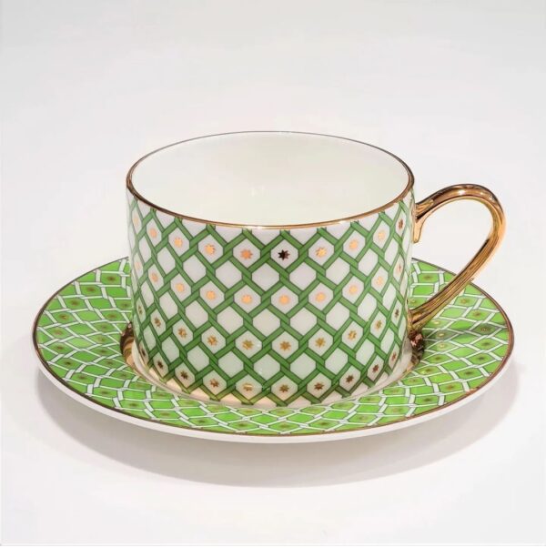 LOMONOSOV IMPERIAL BONE CHINA PORCELAIN TEACUP AND SAUCER IDYLL GREEN LIME V.1 250 Ml