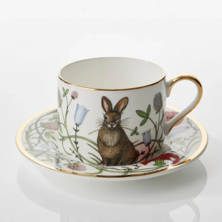 Lomonosov Imperial Bone China Porcelain Teacup And Saucer Idyll Rabbit Alice Garden 250 Ml