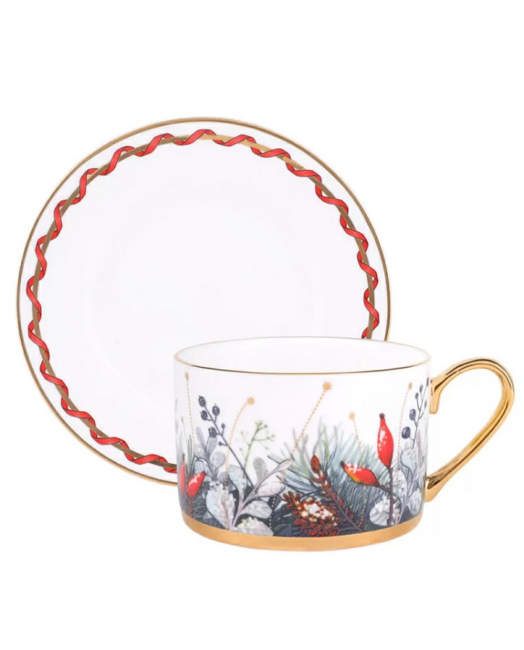 LOMONOSOV IMPERIAL BONE CHINA PORCELAIN TEACUP AND SAUCER IDYLL KALENDA 250 ml