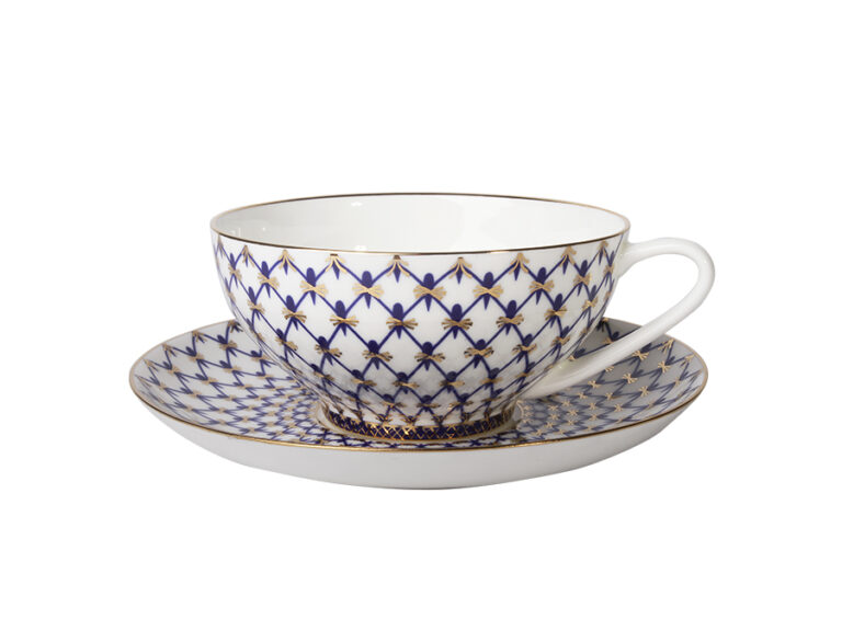 Lomonosov Imperial Bone China Porcelain Tea Cup Dome Cobalt Net 300 Ml