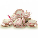 LOMONOSOV IMPERIAL PORCELAIN TEA SET SERVICE TULIP RED NET 20 items