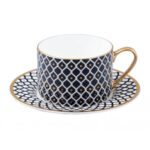 Lomonosov Imperial Bone China Porcelain Teacup And Saucer Idyll Black Nero V.2 250 Ml