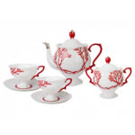 Lomonosov Imperial Bone China Porcelain Tea Set Service Natasha Coral 20 Items