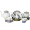 Lomonosov Imperial Bone China Porcelain Tea Set Service Cobalt Net Wave 20 Items