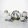 Lomonosov Imperial Bone China Porcelain Tea Set Service Cobalt Net Wave 20 Items