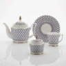 Lomonosov Imperial Bone China Porcelain Tea Set Service Cobalt Net Yulia 14 Items