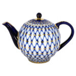 Lomonosov Imperial Porcelain Teapot Tulip Cobalt Net 10 Cups 2000 Ml