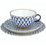 Lomonosov Imperial Porcelain Teacup Trio Tulip Cobalt Net 250 Ml