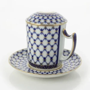 Lomonosov Imperial Porcelain Covered Steep Mug And Saucer Cobalt Net 380 Ml