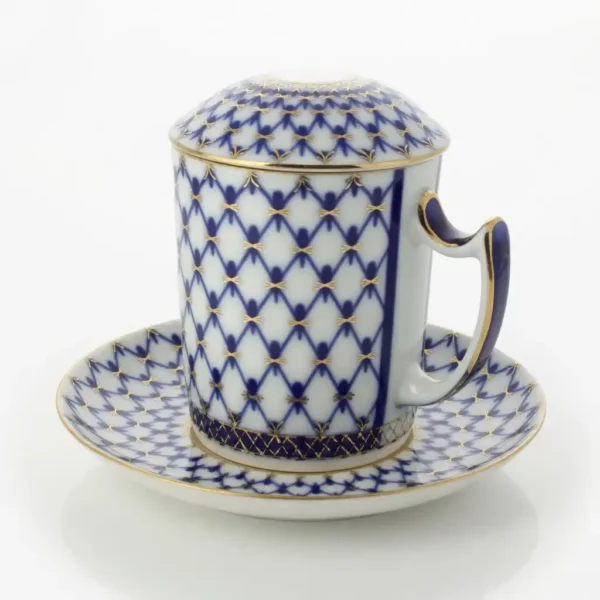 Lomonosov Imperial Porcelain Covered Steep Mug And Saucer Cobalt Net 380 Ml