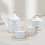 Lomonosov Imperial Bone China Porcelain Tea Set Service Azure 10 Items