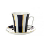 Lomonosov Imperial Porcelain Coffee Latte Hot Chocolate Mug Blue Stripes 360 Ml