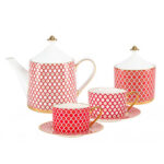 Lomonosov Imperial Bone China Porcelain Tea Set Service Scarlet 10 Items