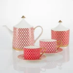 Lomonosov Imperial Bone China Porcelain Tea Set Service Scarlet 10 Items