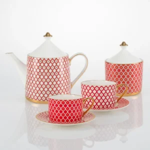 Lomonosov Imperial Bone China Porcelain Tea Set Service Scarlet 10 Items