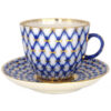 Lomonosov Imperial Porcelain Espresso Coffee Cup And Saucer Cobalt Net Tulip 140 Ml