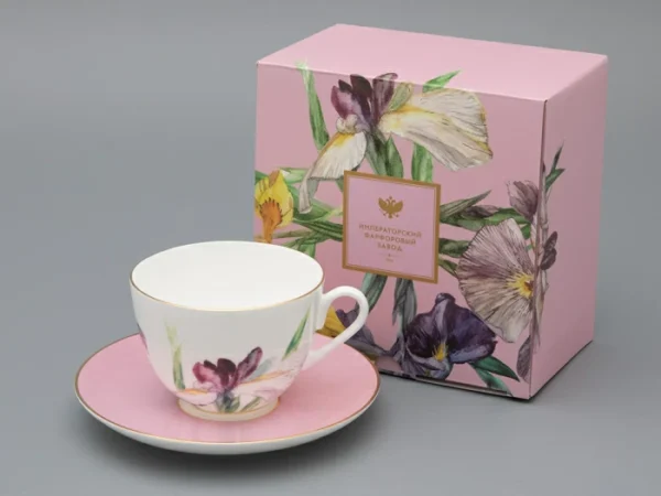 Lomonosov Porcelain Cup and saucer L’Art des Fleurs in a gift box  Rouzi 250ml