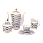 Lomonosov Imperial Bone China Porcelain Coffee Set Service Cobalt Net Yulia 15 Items