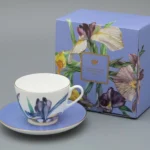 Lomonosov Porcelain Cup and saucer L’Art des Fleurs in a gift box  Amethyst Flame 250ml