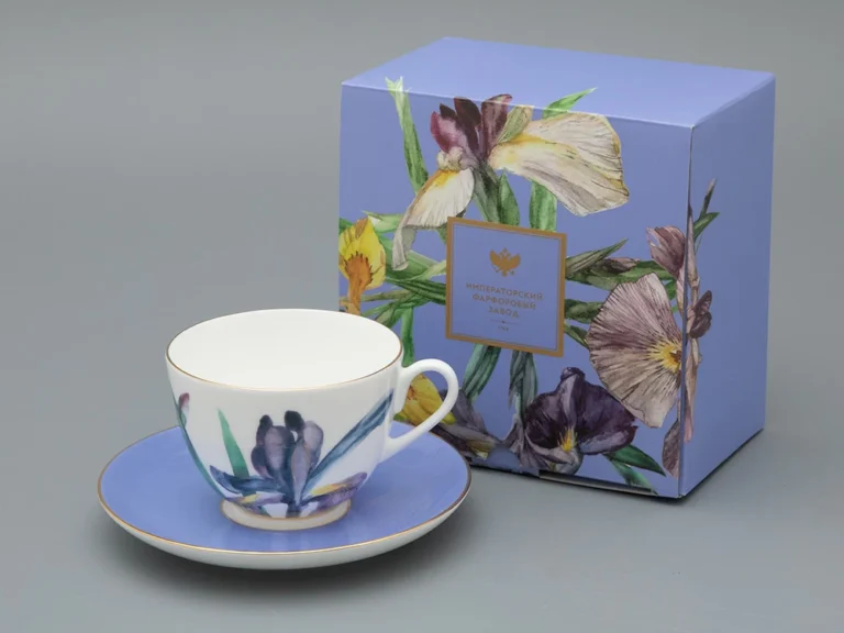 Lomonosov Porcelain Cup and saucer L’Art des Fleurs in a gift box  Amethyst Flame 250ml