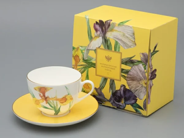 Lomonosov Porcelain Cup and saucer L’Art des Fleurs in a gift box  Forest Light 250ml