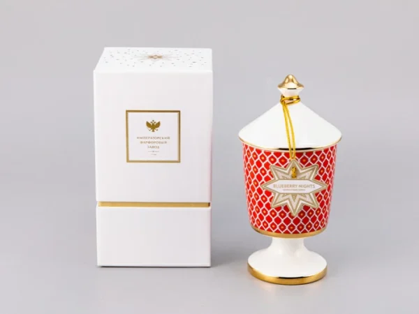 LOMONOSOV IMPERIAL BONE CHINA PORCELAIN CANDLE HOLDER SCARLET + AROMA CANDLE