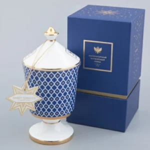 LOMONOSOV IMPERIAL BONE CHINA PORCELAIN CANDLE HOLDER INDIGO + AROMA CANDLE