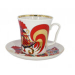 LOMONOSOV IMPERIAL PORCELAIN COFFEE LATTE HOT CHOCOLATE MUG RED ROOSTER 360 ml