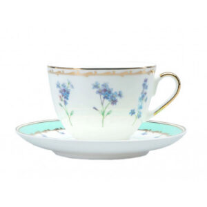LOMONOSOV IMPERIAL BONE CHINA PORCELAIN TEACUP AND SAUCER SPRING FLORA SMILE #1 230 ML