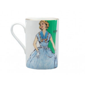 LOMONOSOV IMPERIAL BONE CHINA PORCELAIN COFFEE MUG IDYLL 1950S FASHION BLUE DRESS 400 Ml