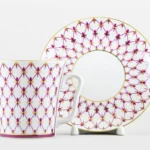 LOMONOSOV IMPERIAL PORCELAIN COFFEE LATTE HOT CHOCOLATE MUG RED NET 360 ml