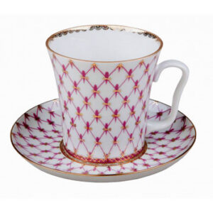 LOMONOSOV IMPERIAL PORCELAIN COFFEE LATTE HOT CHOCOLATE MUG RED NET 360 ml