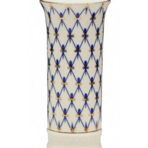 LOMONOSOV IMPERIAL PORCELAIN FLOWER VASE COBALT NET VERTICAL 15 CM
