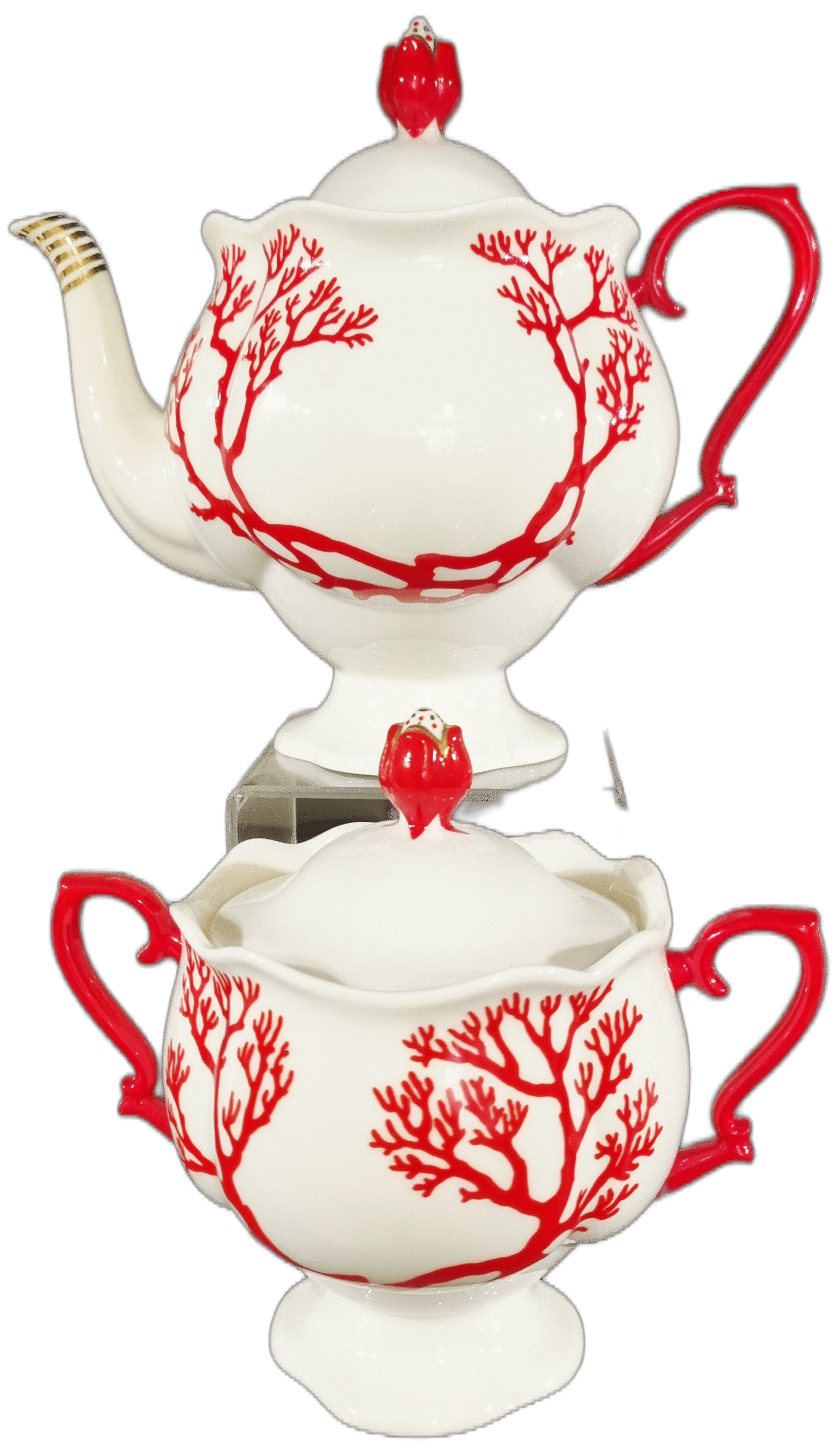 Lomonosov Imperial Bone China Porcelain Tea pot  and Sugar bowl Natasha Coral