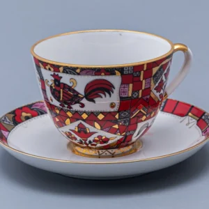 Tea cup and saucer, 250 ml, Spring shape, Red Horse design, art