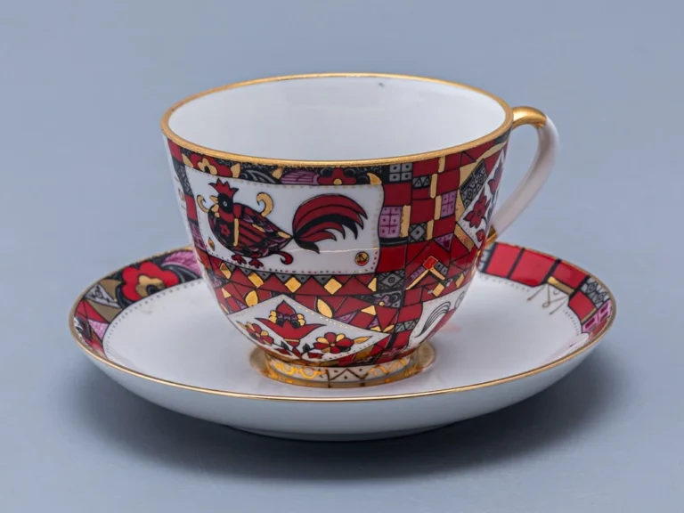Tea cup and saucer, 250 ml, Spring shape, Red Horse design, art