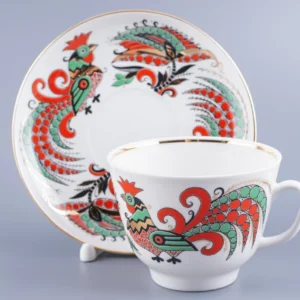 Lomonosov Porcelain Gift cup and saucer "Two Roosters" 350 ml