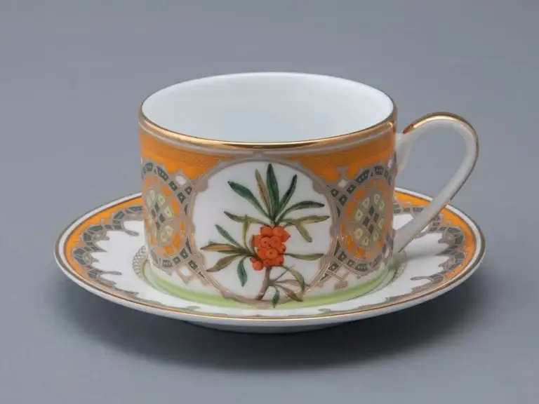 Lomonosov Porcelain  cup and saucer Siberian Sea Buckthorn ,250ml
