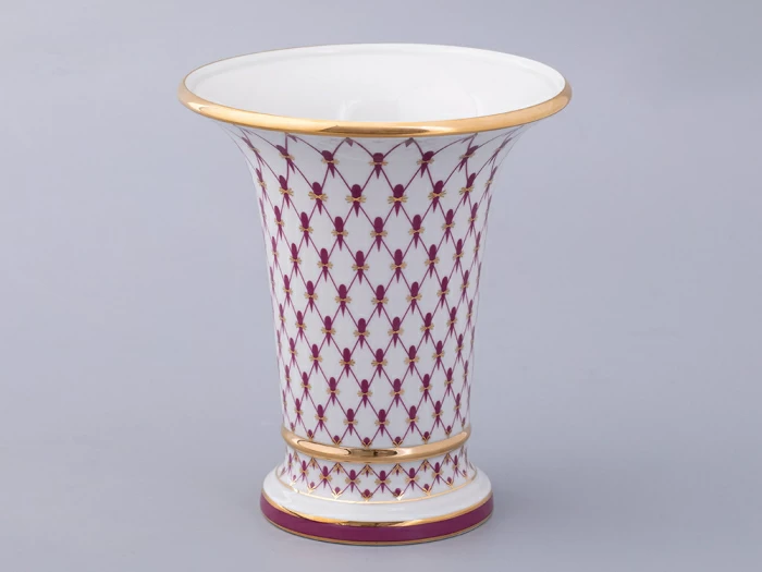 LOMONOSOV IMPERIAL PORCELAIN FLOWER VASE RED NET EMPIRE 20 CM