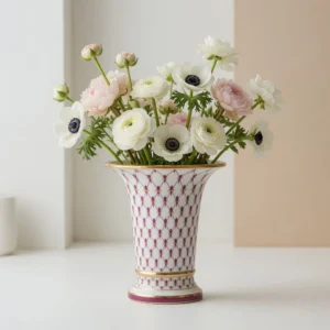 LOMONOSOV IMPERIAL PORCELAIN FLOWER VASE RED NET EMPIRE 20 CM
