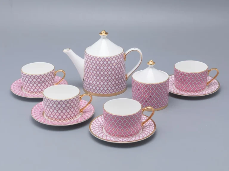 Lomonosov Imperial Bone China Porcelain Tea Set Service Pink 10 Items