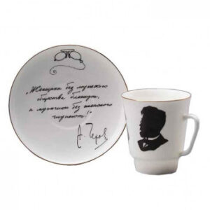 LOMONOSOV IMPERIAL BONE CHINA PORCELAIN ESPRESSO CUP MAY RUSSIAN WRITERS: CHEKHOV 165 ml