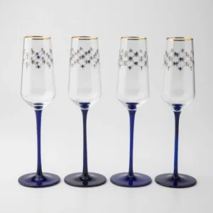 LOMONOSOV IMPERIAL GLASS CHAMPAGNE BUBBLY WINE COBALT NET SET 4 PC 200 ML