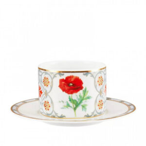 LOMONOSOV IMPERIAL PORCELAIN TEACUP AND SAUCER SOLO RED POPPY 300 ml